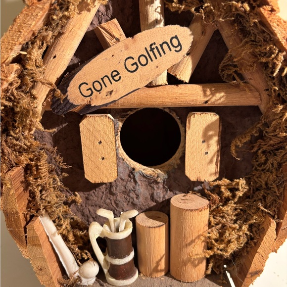 'Gone Golfing' Home Decor Rustic Wooden Bird House (Indoor Use Only) 9"x 7"x 6" - Picture 5 of 7